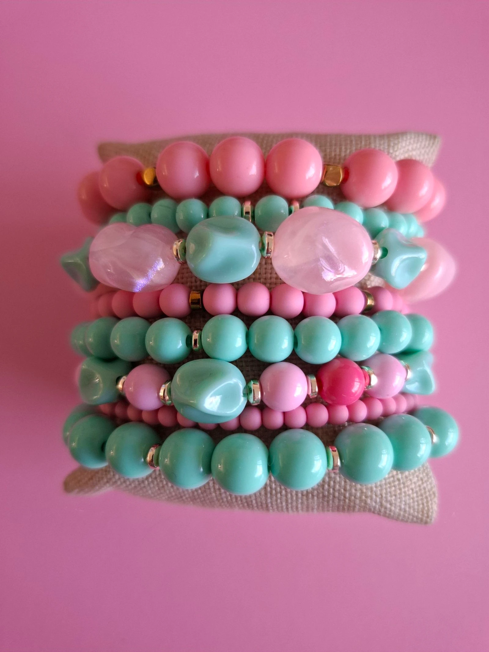 Armbandenset roze/aqua 2